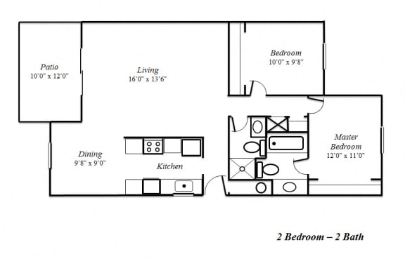Two Bedroom-Two Bath Floorplan at Sedona Apartments, CA