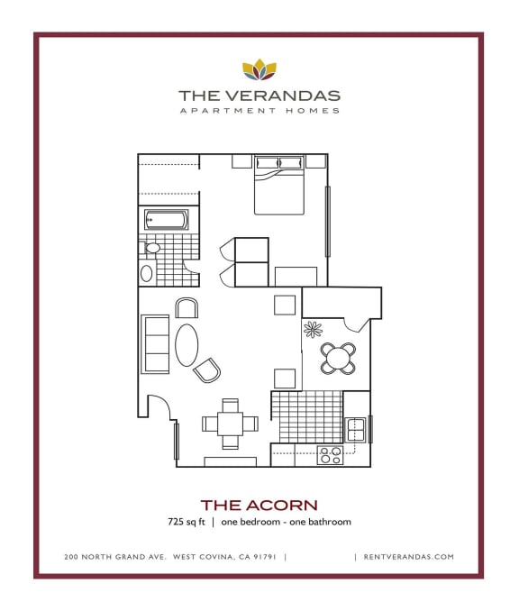 1 Bed 1 Bath Floor plan at The Verandas Apartment Homes, West Covina, California
