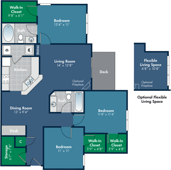 3 bedroom 2 bathroom 1306 Square-Foot Mendocino Floorplan at Abberly Place at White Oak Crossing by HHHunt, Garner, 27610