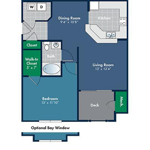 1 bedroom 1 bathroom 792 Square-Foot Provence Floorplan at Abberly Place at White Oak Crossing by HHHunt, Garner, NC 27610