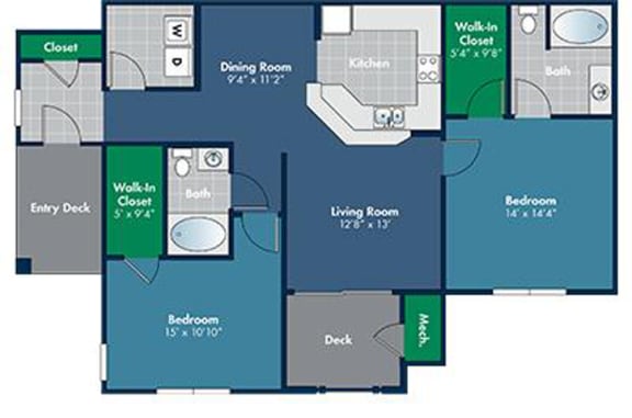Floor Plan  2 bedroom 2 bathroom 1208 Square-Foot Savoy Floorplan at Abberly Place at White Oak Crossing by HHHunt, Garner North Carolina