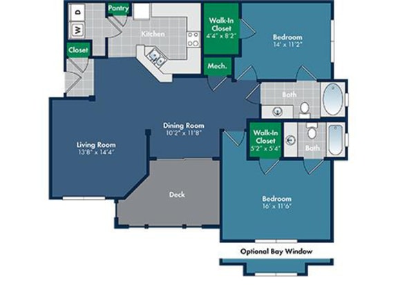 2 bedroom 2 bathroom 1151 Square-Foot Sonoma Floorplan at Abberly Place at White Oak Crossing by HHHunt, North Carolina