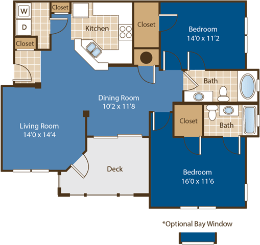 2 bedroom 2 bathroom Floorplan for Biltmore at Abberly Woods Apartment Homes by HHHunt, Charlotte, NC 28216