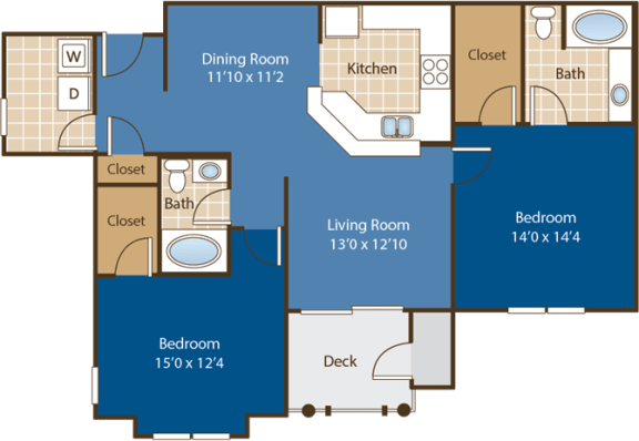 2 bedroom 2 bathroom Floorplan for Blue Ridge at Abberly Woods Apartment Homes by HHHunt, Charlotte, NC