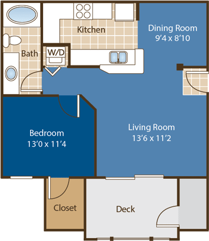 1 bedroom 1 bathroom Floorplan for Blumenthal at Abberly Woods Apartment Homes by HHHunt, Charlotte, 28216