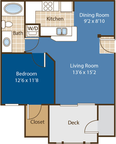 Floor Plan  1 bedroom 1 bathroom Floorplan for Charleston at Abberly Woods Apartment Homes by HHHunt, Charlotte North Carolina