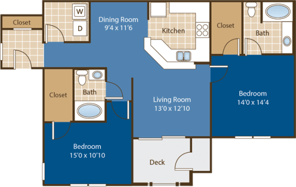 2 bedroom 2 bathroom Floorplan for Savannah at Abberly Woods Apartment Homes by HHHunt, Charlotte, NC