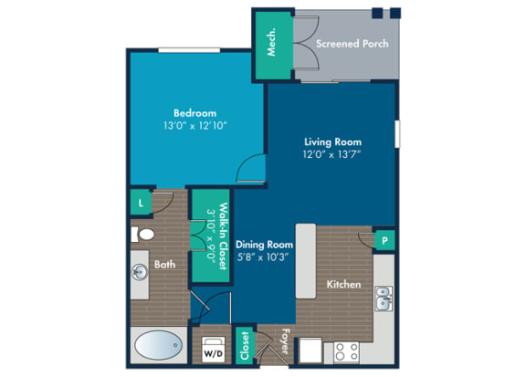 1 bedroom 1 bathroom Ballenger Floor Plan at Abberly Crest Apartment Homes by HHHunt, Lexington Park, Maryland