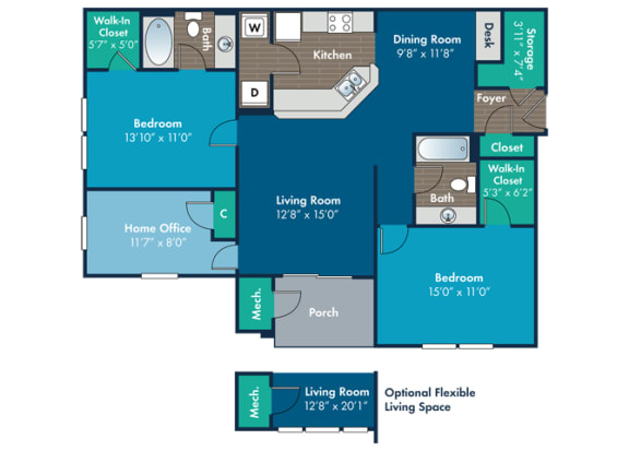 Floor Plan  2 bedroom 2 bathroom  Gwynns Floor Plan at Abberly Crest Apartment Homes by HHHunt, Maryland