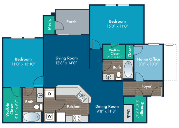Floor Plan  2 bedroom 2 bathroom Lyons Floor Plan at Abberly Crest Apartment Homes by HHHunt, Lexington Park, MD, 20653