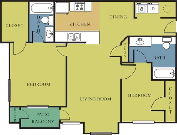 2 Bedroom 2 Bath 2D Floorplan-Bridgeport Apartments Lincoln, NE