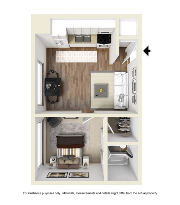 one bedroom floor plan l Academy Lane Apartments in Davis CA