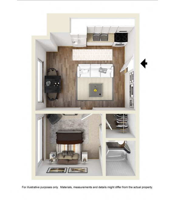 one bedroom floor plan l Academy Lane Apartments in Davis CA