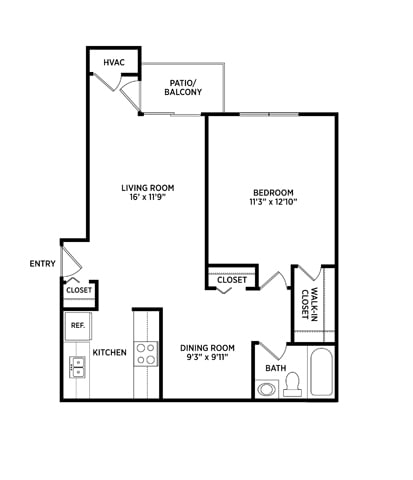 Floor Plan  1 bedroom floor plan Eastwind Apartments in East Lansing Michigan