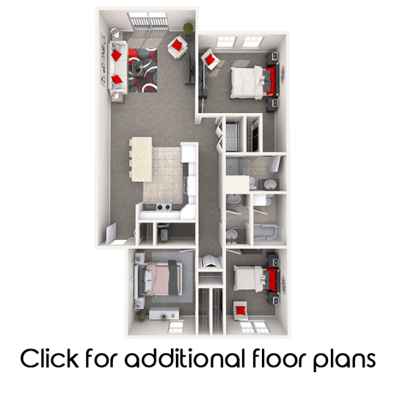 Floor Plan  3 Bedroom Apartment near Michigan State University | The Hamptons Apartments