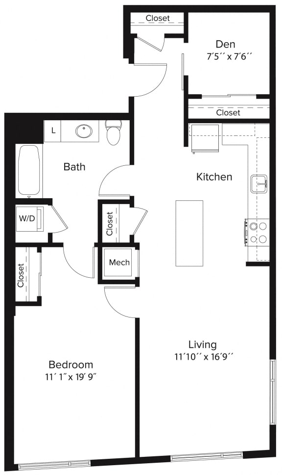 Floor Plan  1 Bedroom Den - 1 Bath | AD1B