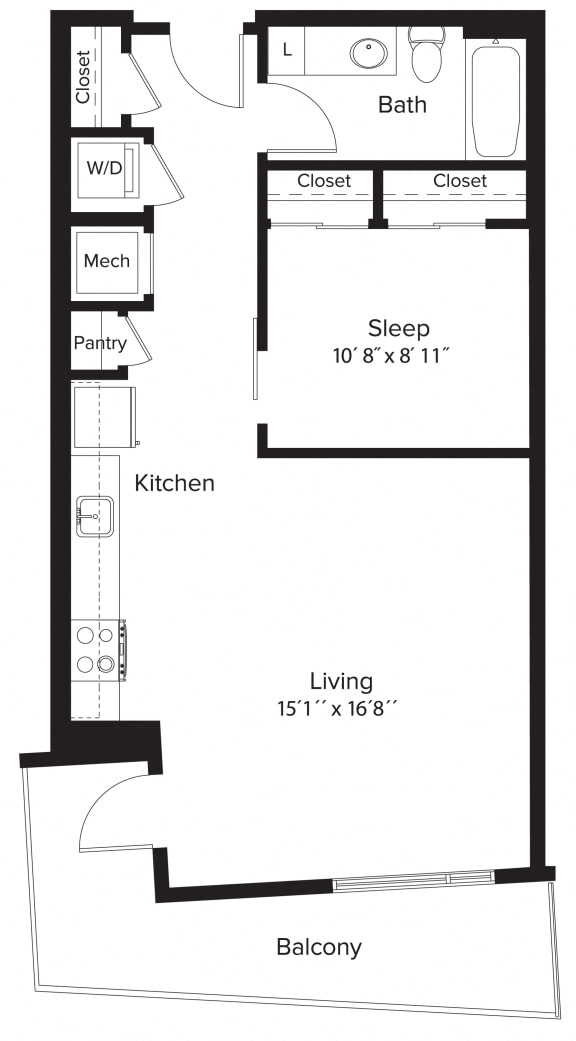 Floor Plan 1 Bedroom - 1 Bath | AJ4A