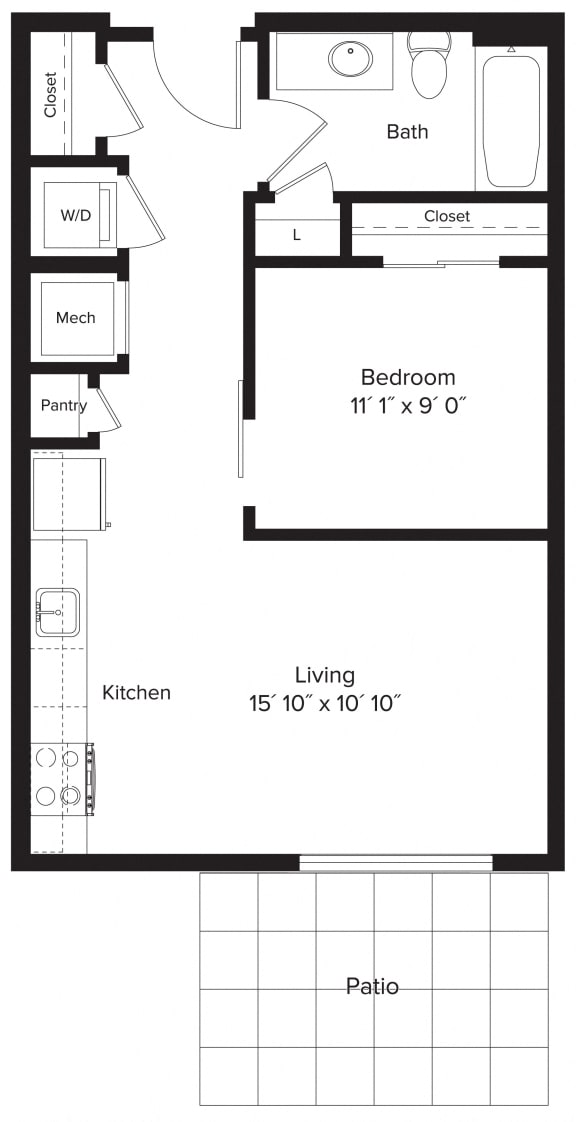 Floor Plan 1 Bedroom - 1 Bath | AJ1