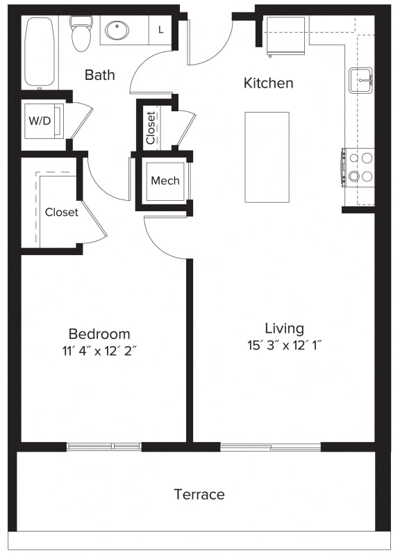 Floor Plan 1 Bedroom - 1 Bath | A01A