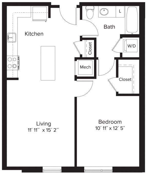Floor Plan  1 Bedroom - 1 Bath | A01