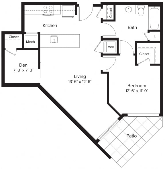 Floor Plan 1 Bedroom Den - 1 Bath | AD3