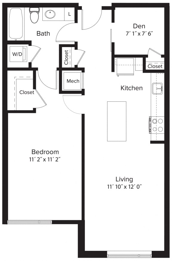 Floor Plan  1 Bedroom Den - 1 Bath | AD1
