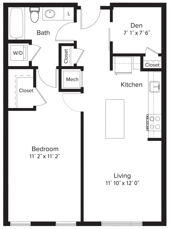 Floor Plan  1 Bedroom Den - 1 Bath | AD2