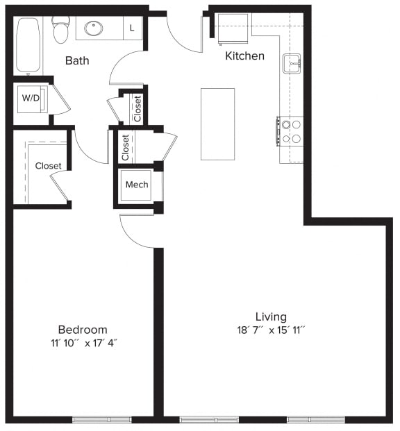 Floor Plan  1 Bedroom - 1 Bath | A04