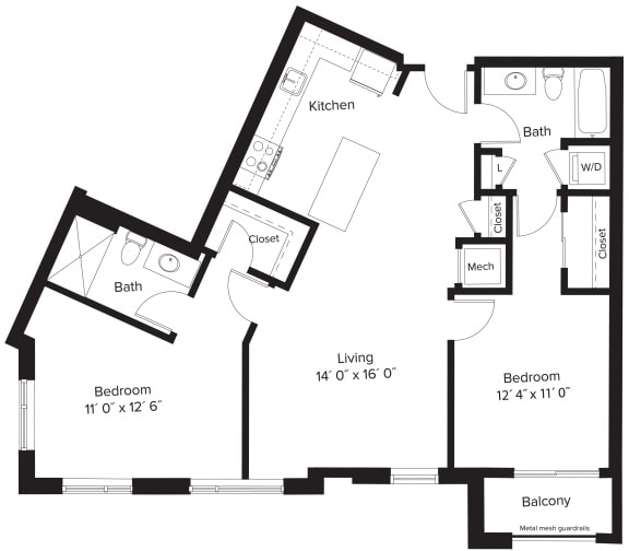 Floor Plan  2 Bedroom - 2 Bath | B07A