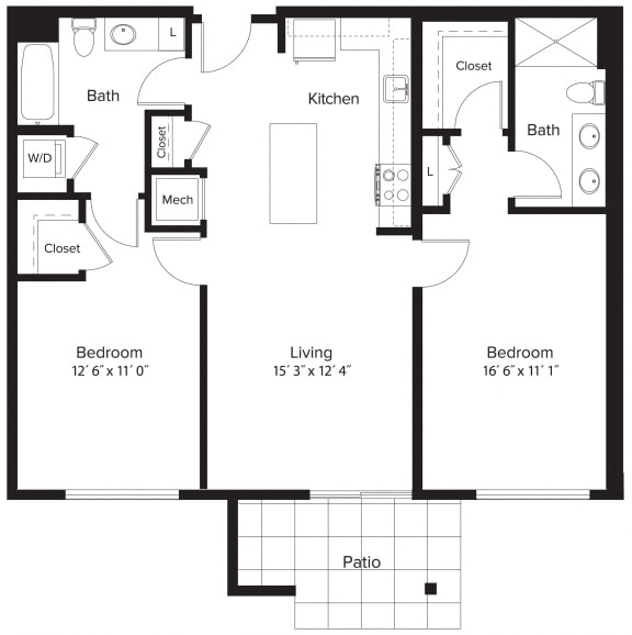 Floor Plan  2 Bedroom - 2 Bath | B01A