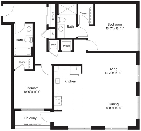Floor Plan  2 Bedroom - 2 Bath | B06