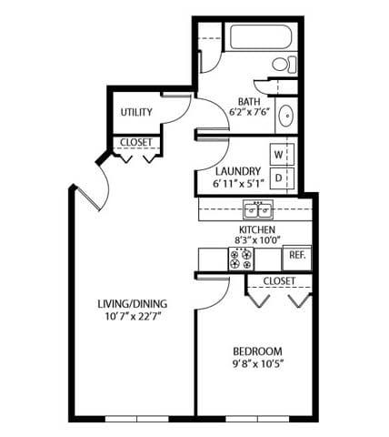 Floor Plan  Heritage Place Apartments 55&#x2B; Community in Rogers, MN 1 Bedroom 1 Bathroom