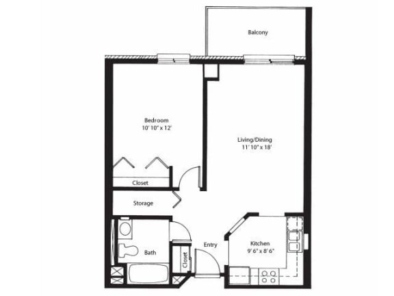 Floor Plan  Vernon Terrace of Edina in Edina, MN 55&#x2B; Community 1 Bedroom 1 Bath