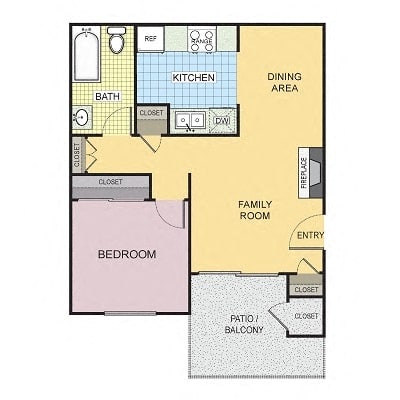 Floor Plan  1 Bed 1 Bath 671 Sq Ft