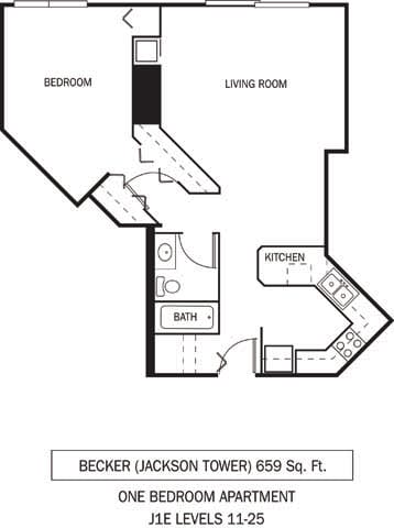 Galtier Towers Becker Floor Plan Galtier Towers Apartments in Lowertown, St. Paul, MN 1 Bedroom 1 Bath Apartment