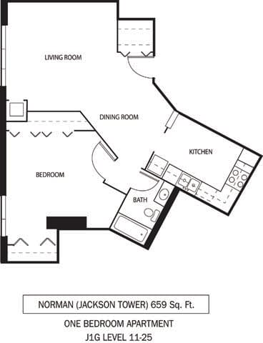 Galtier Towers Norman Floor Plan Galtier Towers Apartments in Lowertown, St. Paul, MN 1 Bedroom 1 Bath Apartment