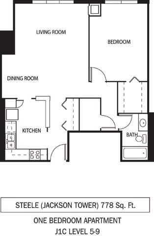 Galtier Towers Steele Floor Plan Galtier Towers Apartments in Lowertown, St. Paul, MN 1 Bedroom 1 Bath Apartment