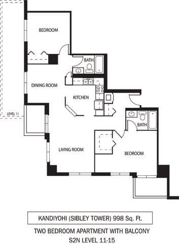 Galtier Towers Kandiyohi Floor Plan Galtier Towers Apartments in Lowertown, St. Paul, MN 2 Bedroom 2 Bath Apartment