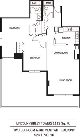 Galtier Towers Lincoln Floor Plan Lincoln Floor Plan Galtier Towers Apartments in Lowertown, St. Paul, MN 2 Bedroom 2 Bath Apartment