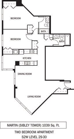 Galtier Towers Martin Floor Plan Martin Floor Plan Galtier Towers Apartments in Lowertown, St. Paul, MN 2 Bedroom 2 Bath Apartment