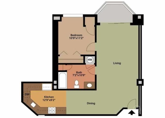 1 Bed 1 Bath Lincoln Floor Plan at Carisbrooke at Manchester, Manchester