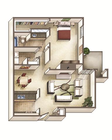 The Waterford 1 bedroom 1 bathroom  Floor Plan at Park Ridge Estates, North Carolina, 27713
