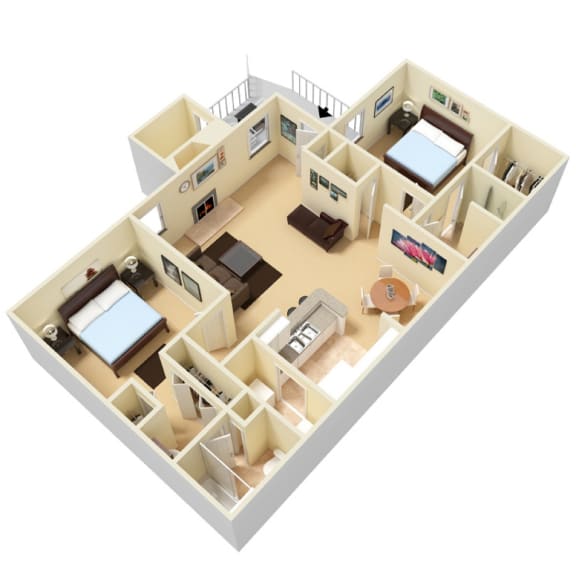 The Charleston 2 bedroom 2 bathroom  Floor Plan at Palmetto Place Apartments in Taylors SC