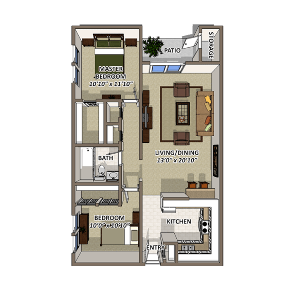 Floor Plan  The Pointe Floor Plan 980 Sq.Ft. at Lakecrest Apartments, PRG Real Estate Management, Greenville
