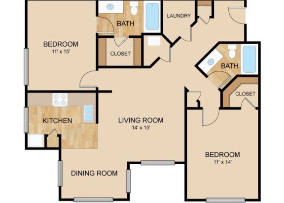 Floor Plan  2 Bedroom_2 Bath Floor Plan, at Autumn Grove Apartments, Omaha, Nebraska 68135