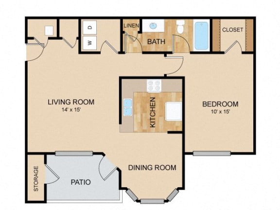 1 Bed_1 Bath Floor plan 884 sq. ft. at Autumn Grove Apartments, Omaha, NE
