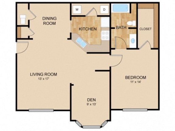 Floor Plan  1 Bed_1 Bath 1025 sq. ft. with Den Floor plan at Autumn Grove Apartments, Omaha, 68135