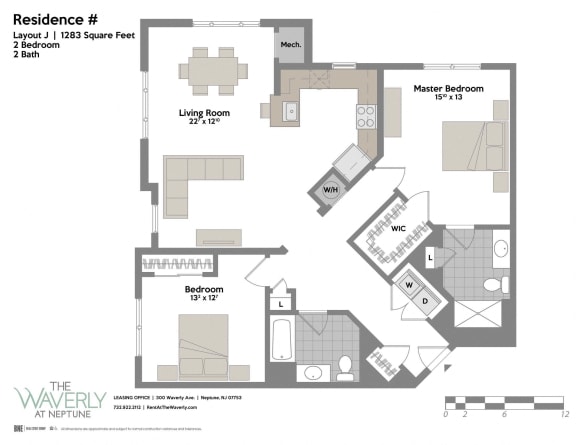 2 Bedroom 2 Bathroom Floor Plan at The Waverly at Neptune, Neptune, NJ, 07753