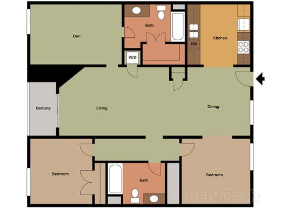 Marbella Den Floor Plan at Le Blanc Apartment Homes, Canoga Park, CA, 91304