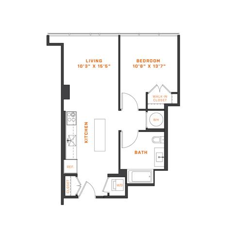 Floor Plan  1 Bedroom - 1 Bath | A01